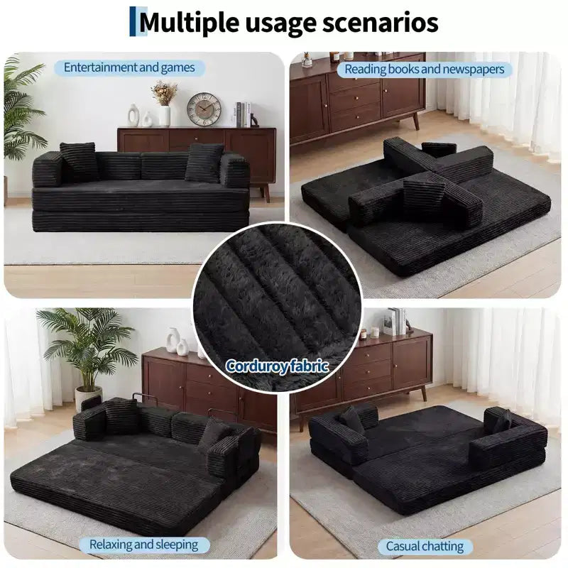 80.7 5-in-1 Convertible Sleeper Sofa Bed 鈥?Corduroy, 1200 lbs, No Assembly