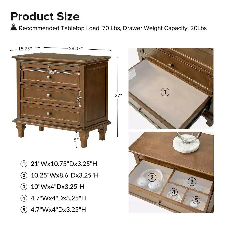 Comodino Giorgio con 3 cassetti e prese integrate, set da 2|HULALA HOME