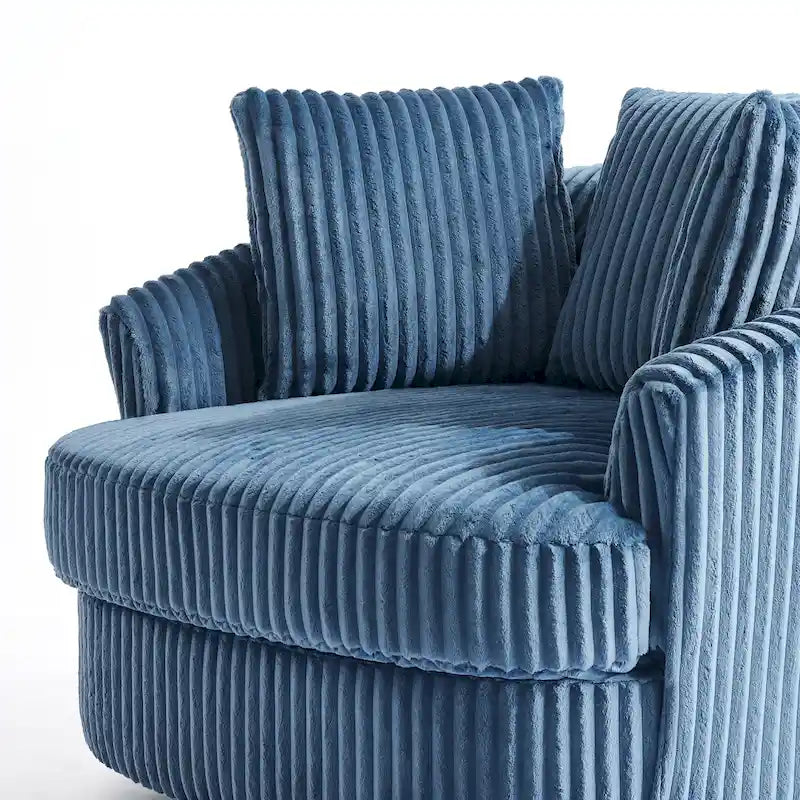 Extra grote 43 W pluche corduroy draaifauteuil met verzonken armleuningen en kuipvorm