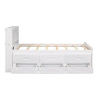 Platform Bed with Trundle and Drawers, Storage Platform Bed with USB, Wood Platform Bed with Bookcase