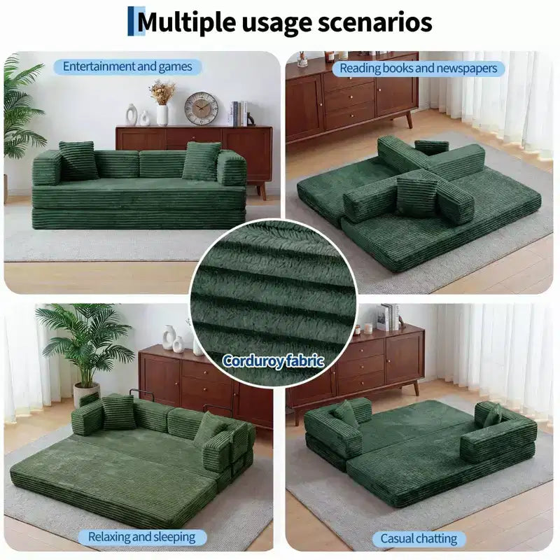 80.7 5-in-1 Convertible Sleeper Sofa Bed 鈥?Corduroy, 1200 lbs, No Assembly
