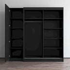 2-türiger Kleiderschrank mit Spiegel und Glasfront für 2 Personen (Grau/Schwarz/Weiß)