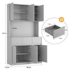 Keukenkast van 71 inch, opbergkast met bovenkast, ledverlichting en stopcontacten, buffetkast met magnetronstandaard en verstelbare planken