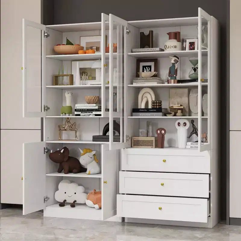 Famapy Kombi-Vitrine mit Glastüren, Bücherregal, Organizer und Vorratsschrank