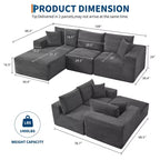 108 modernes Sofa, 3-Sitzer-Sofa in L-Form mit Polsterbezug und Kissen, Sofa mit tiefer Sitzfläche, keine Montage erforderlich