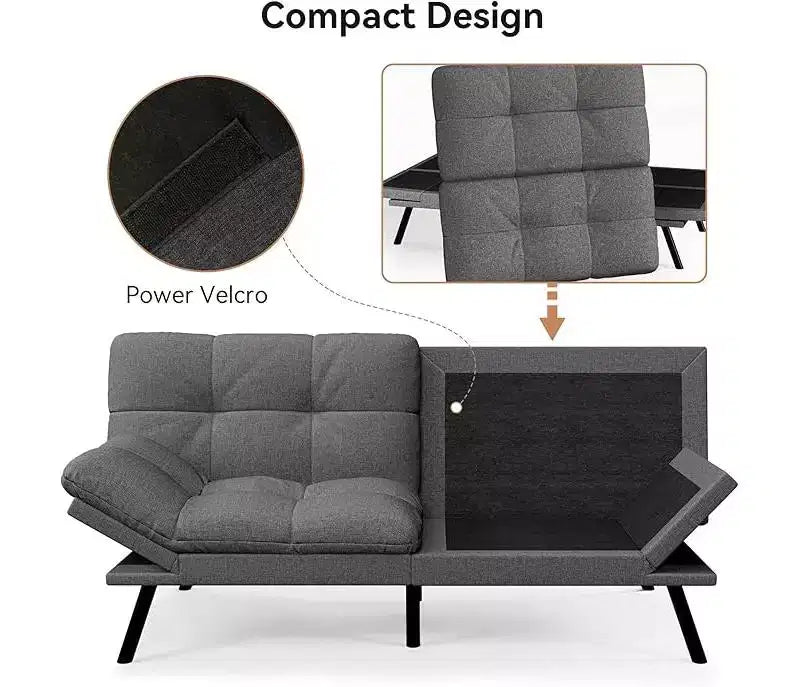 Divano letto futon convertibile con schienale regolabile e braccioli rimovibili