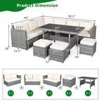 Costway 7-delige eethoek voor de patio van rotan, modulaire bank, fauteuil en voetenbank - Bekijk de details