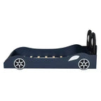 Whisen Wood Twin Size Race Car-Shaped Platform Bed with LED and Upholstered Backrest