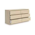 Signature Design by Ashley Modern Onita 6 Drawer Dresser, Natural Brown Wood Finish Dresser with Hardware-Free Design