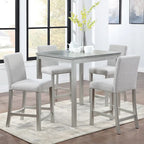 Set da pranzo moderno da 5 pezzi con tavolo quadrato ad altezza bancone e 4 sedie imbottite