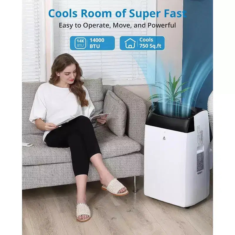 Condizionatore portatile da 14000 BTU, unità AC 3-in-1 per ambienti fino a 750 piedi quadrati con deumidificatore