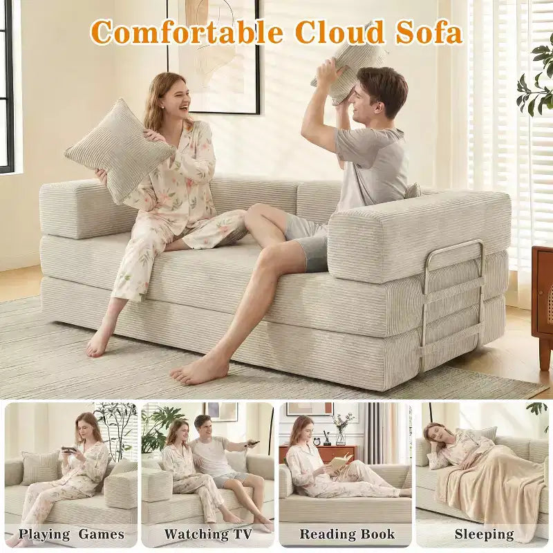 Divano letto pieghevole Dyonery 78, divano in velluto a coste convertibile, letto da pavimento king size, combinazione modulare fai da te 4-in-1, divano apribile confortevole