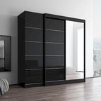 2-türiger Kleiderschrank mit Spiegel und Glasfront für 2 Personen (Grau/Schwarz/Weiß)