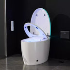 Pametna bide WC školjka s automatskim otvaranjem i zatvaranjem poklopca i sjedala, ispiranjem pomoću senzora za stopalo, bez spremnika, jednodijelna izdužena školjka, grijano sjedalo