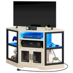 Mobile TV angolare in stile farmhouse, centro d'intrattenimento e consolle multimediale per TV fino a 55" con presa di corrente