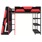 Luxystar Full Gaming Loft Bed with Desk, Storrage Shelves and Lights
