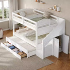 Whisen Twin XL Bunk Bed Frame with Trundle, Bunk Bed with Storage, Bunk Bed with Solid Wood, Storage Staircase, Wardrobe, 3Drawer, for Kids