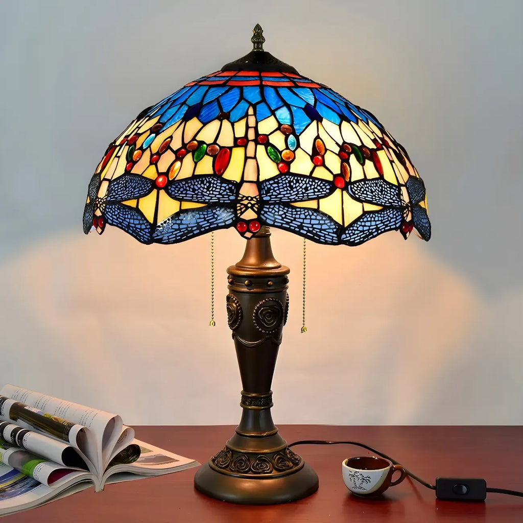 HomeyFad Vintage-Tischlampe mit 2 Leuchten, Edelstahlsockel und gläsernem Kuppelschirm