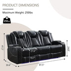 Elektrisch verstellbares Sofa mit kabellosem Ladegerät, Leselampe für das Wohnzimmer, Kunstleder, LED-Beleuchtung, AC-/USB-Anschluss und Getränkehalter, Schwarz
