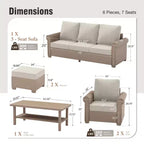 Captiva Designs 6-teiliges luxuriöses Polyrattan-Sitzmöbel-Set für die Terrasse mit Sofa, geschwungenen Armlehnen und Sitzkissen