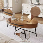 Acekool Oval Coffee Table with Drawer, 47.2 Wooden Storage Table with Cross Metal Legs  Mid-Century Modern Center Table in Natural & Golden Willow