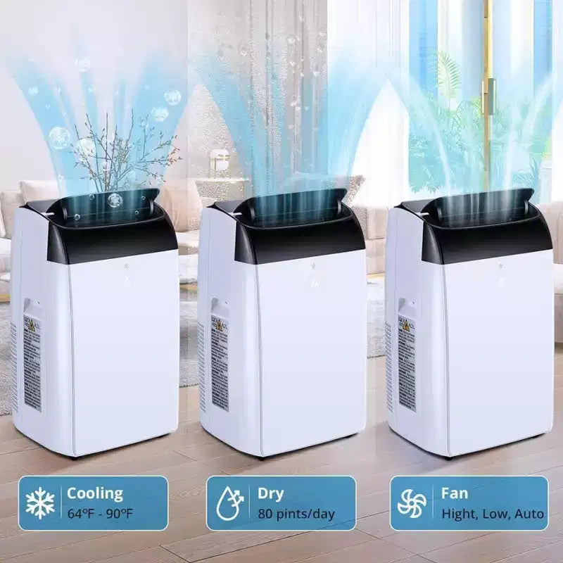 GustoWave-airconditioner van 14000 BTU met afstandsbediening, draagbare airco voor kamers tot 750 vierkante voet, wit/zwart
