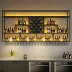 Rectangular Black Metal Wall-Mounted Wine Bottle Rack