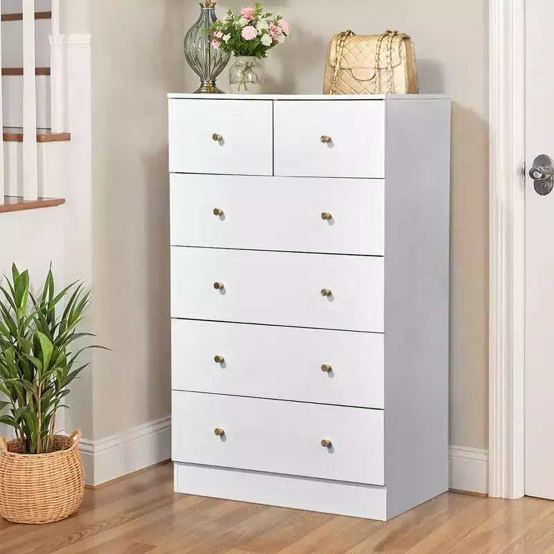 Karl Home grote ladekast met 6 laden voor de slaapkamer, stevige houten opberger voor kledingkast, wit