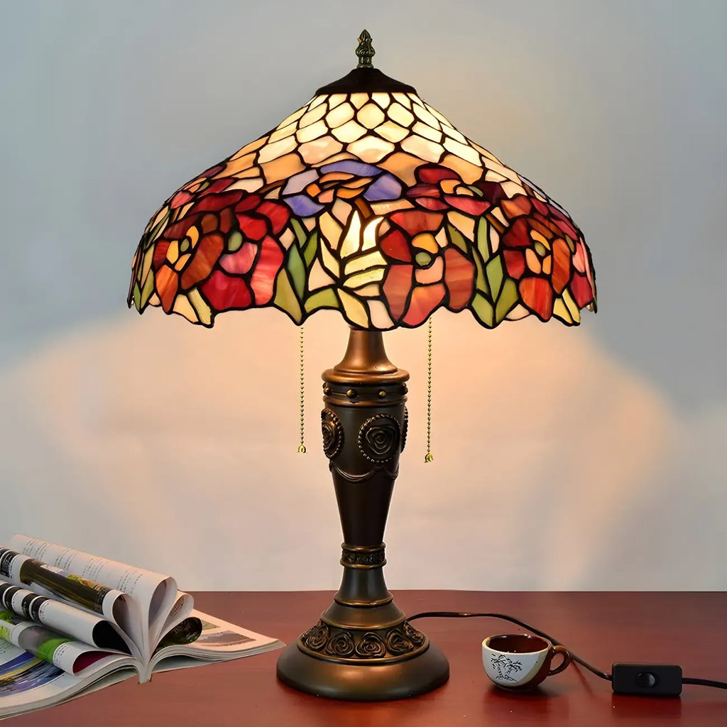 HomeyFad Vintage-Tischlampe mit 2 Leuchten, Edelstahlsockel und gläsernem Kuppelschirm