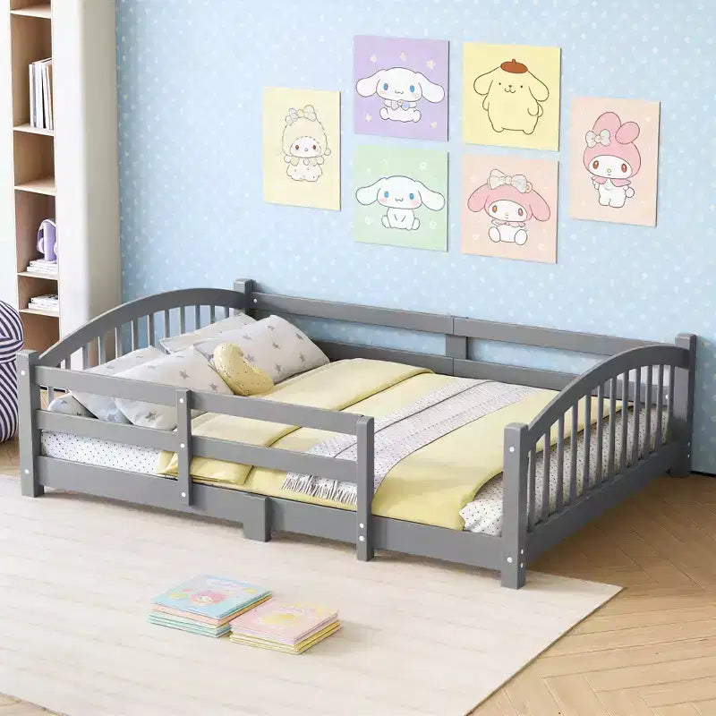 Luxystar Montessori-Bett in voller Größe mit niedrigem Profil, Sicherheitsgittern und Kopfteil