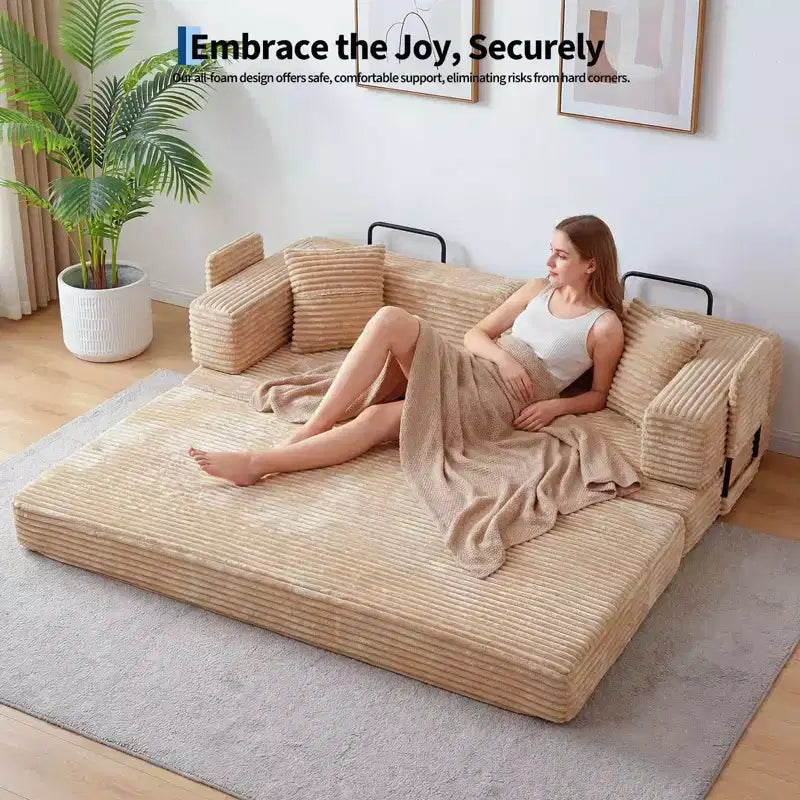 Divano letto trasformabile 5-in-1 da 80,7", in velluto a coste, portata di 1200 libbre, senza montaggio