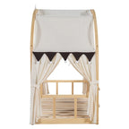 Letto Montessori a piattaforma in legno massello a forma di casetta, con tetto ad arco e letto estraibile, per bambine e bambini