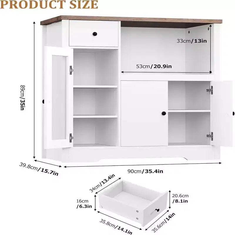 Mobile da cucina per microonde con contenitore, 3 ante, 1 cassetto e ripiani regolabili, mobile dispensa