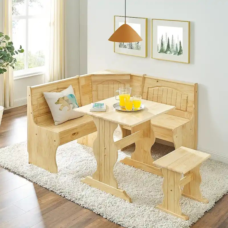 Set da pranzo MUSEHOMEINC in stile tradizionale da 3 pezzi in legno massello per angolo colazione, con panca laterale e vano contenitore nascosto