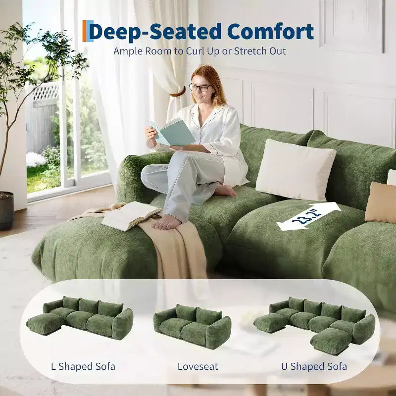 Divano modulare a due posti in tessuto chenille, divano nuvola a 2 posti con schiuma altamente elastica, divano senza struttura per piccoli spazi