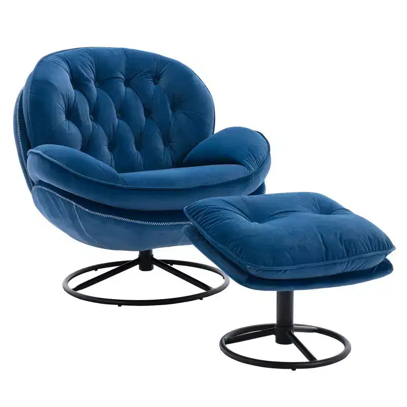 Okak fluwelen fauteuil met voetenbankje, moderne armloze woonkamerstoel in mid-centurystijl, zachte comfortabele stoel om tv te kijken en te gamen