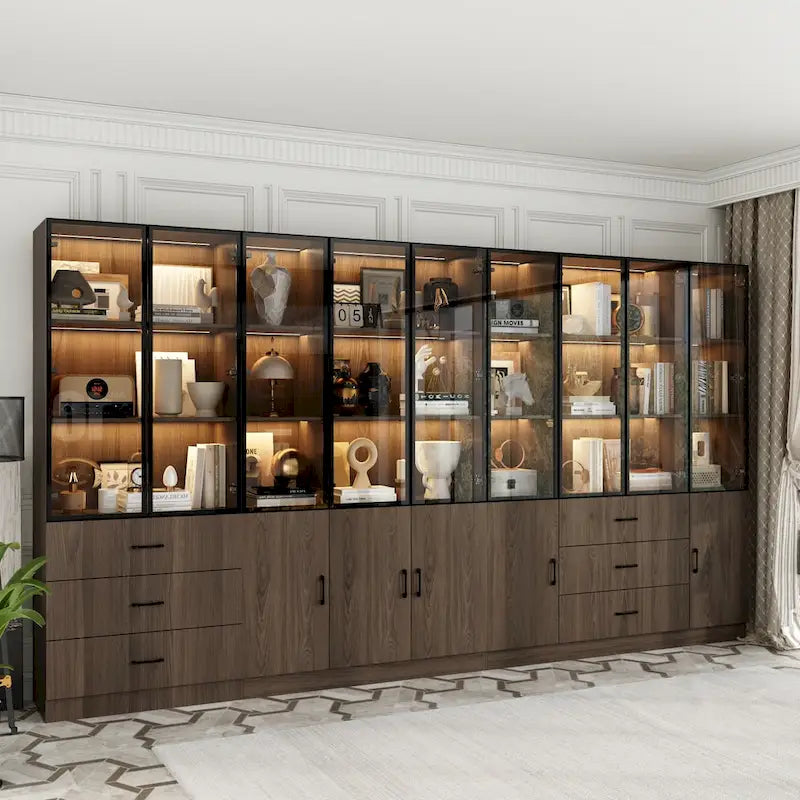 Beleuchteter Schrank aus Aluminium und Glas, individuell anpassbar als Sideboard oder Bücherregal