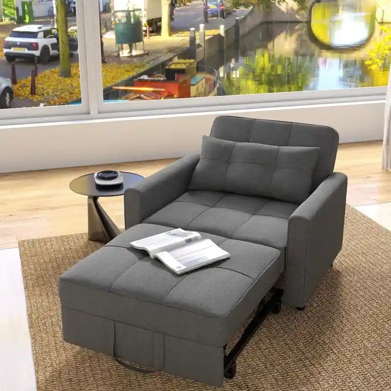 Poltrona letto estraibile 3-in-1, divano lounge imbottito trasformabile, regolabile e pieghevole