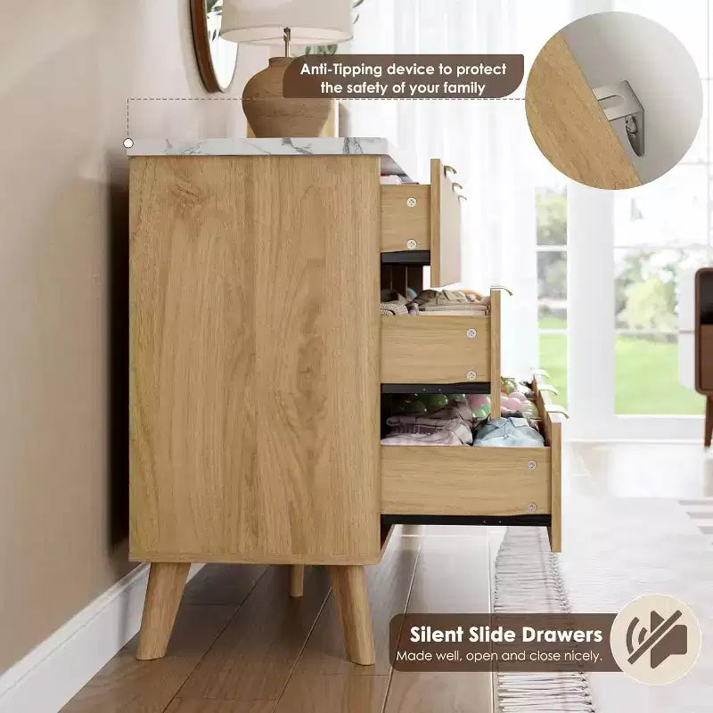 Dressoir met 9 laden en geribbelde voorkant, moderne ladekast, houten dressoir/TV-meubel met gebogen profiel, voor woonkamer of hal