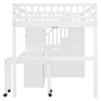 Hochbett in Full-Size mit Treppe, Bücherregal, Schreibtisch und Kleiderschrank – platzsparendes Multifunktionsmöbel für Kinder und Jugendliche – Weiß