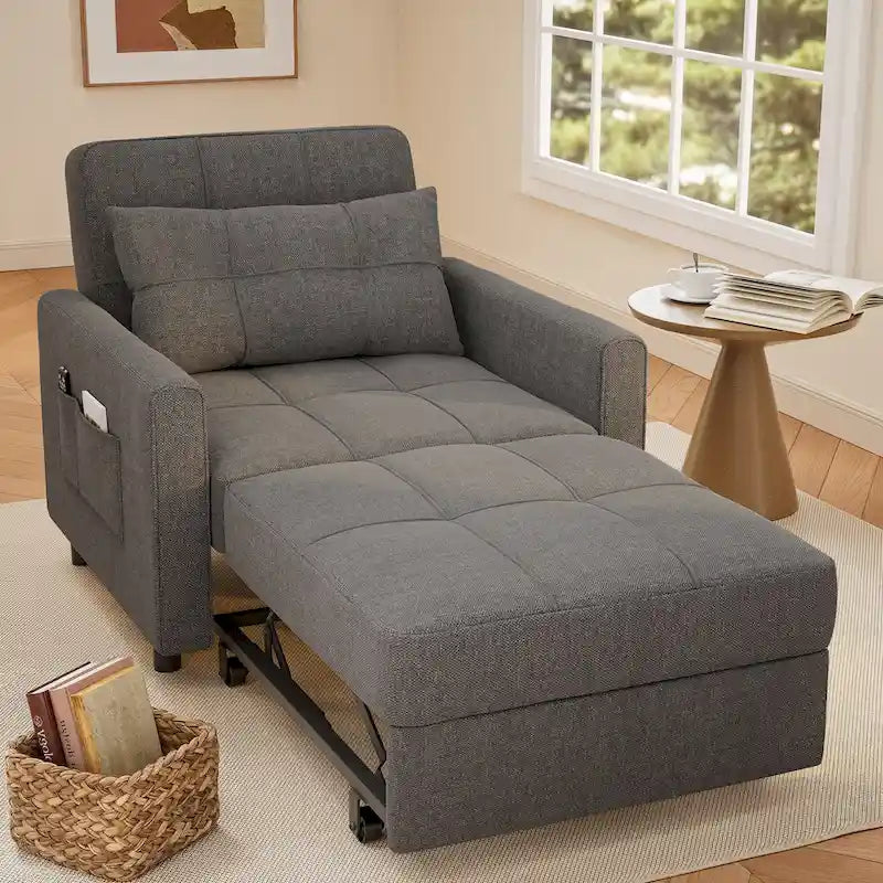 Poltrona letto estraibile 3-in-1, divano lounge imbottito trasformabile, regolabile e pieghevole