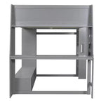 Whisen Wood Twin Size Gaming Loft Bed with Desk, Multi-storage Shelves, LED and a Hanging Clothes Rack