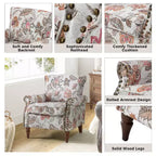 Araceli traditionele houten bloemenfauteuil met bekleding, hoge rugleuning en sierspijkerrand| ART OF LIVING DESIGNS
