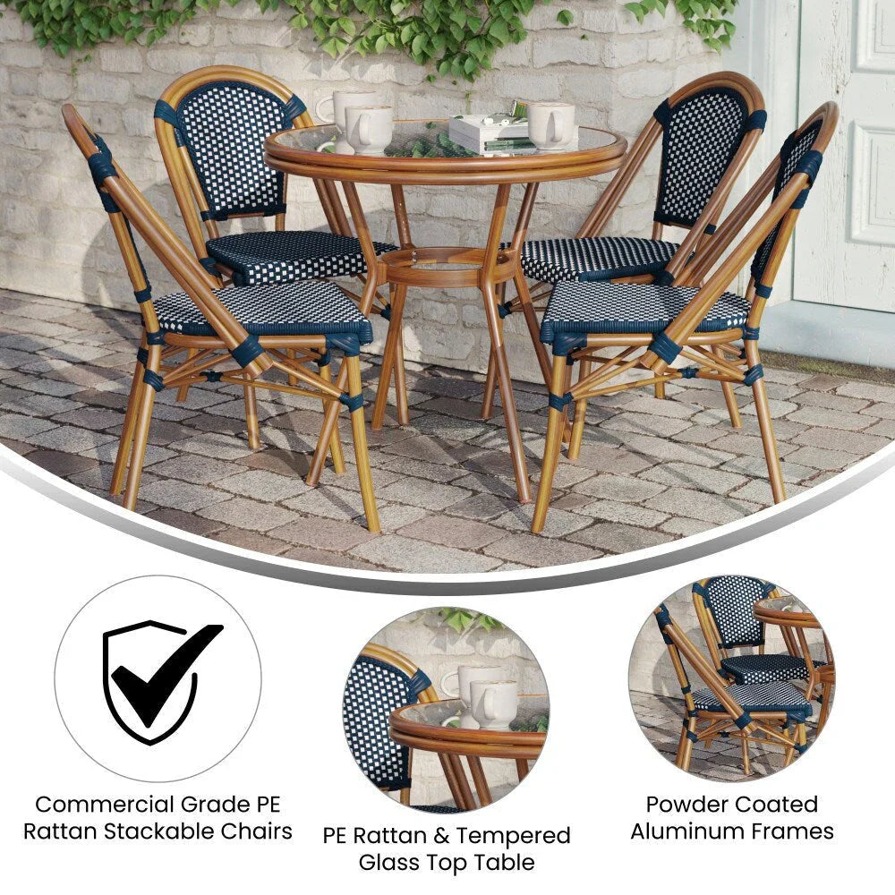 Commerciële bistroset voor binnen en buiten met tafel en vier stoelen