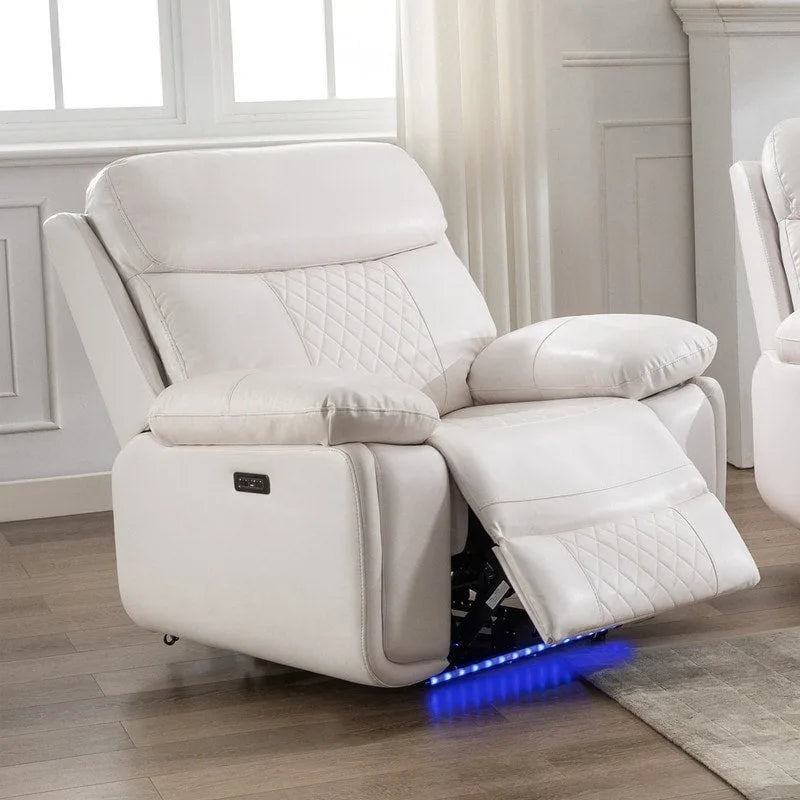 Elektrisch verstellbares Sofa mit kabellosem Ladegerät, Leselicht, LED-Beleuchtung für das Wohnzimmer, Kunstleder, AC-/USB-Anschluss, Getränkehalter, Schwarz