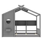 Huisvormig platformbed voor eenpersoonsbed/tweepersoonsbed, peuter-vloerbed, Montessori-kinderbed en speelhuisbed met opbergplank - ModernLuxe