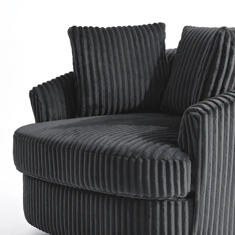 Extra grote 43 W pluche corduroy draaifauteuil met verzonken armleuningen en kuipvorm