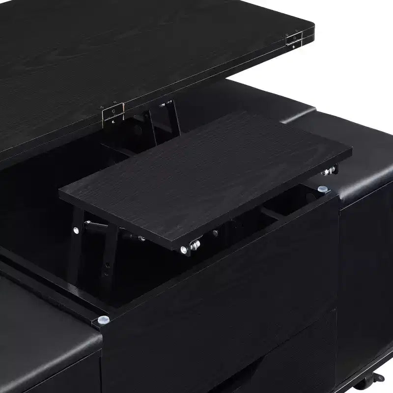 Multifunktionaler moderner Couchtisch mit Liftplatte, verborgenem Stauraum, 4 Hockern und Rollen – perfekt für moderne Wohnbereiche