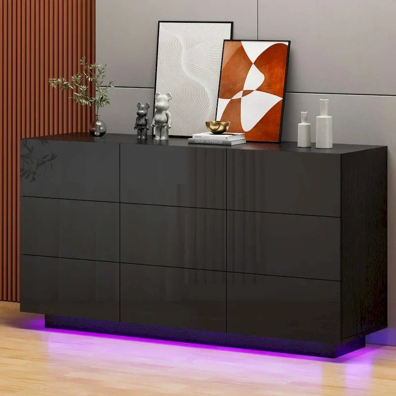 Cassettiera a 9 cassetti, mobile contenitore e organizzatore per camera da letto con luce