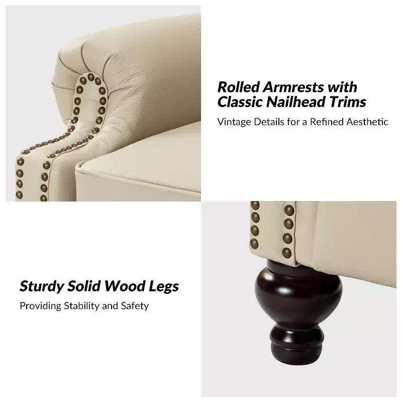 Set van 2 moderne Elisabete-fauteuils met hoge rugleuning van echt leer en vintage spijkerkopafwerking voor woonkamer en slaapkamer| ART OF LIVING DESIGNS